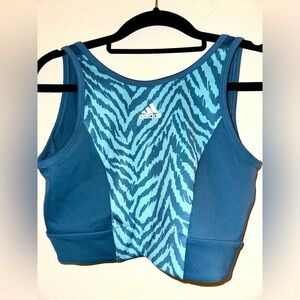 Adidas women’s aeroready blue zebra print high neck sports bra XS activewear gym